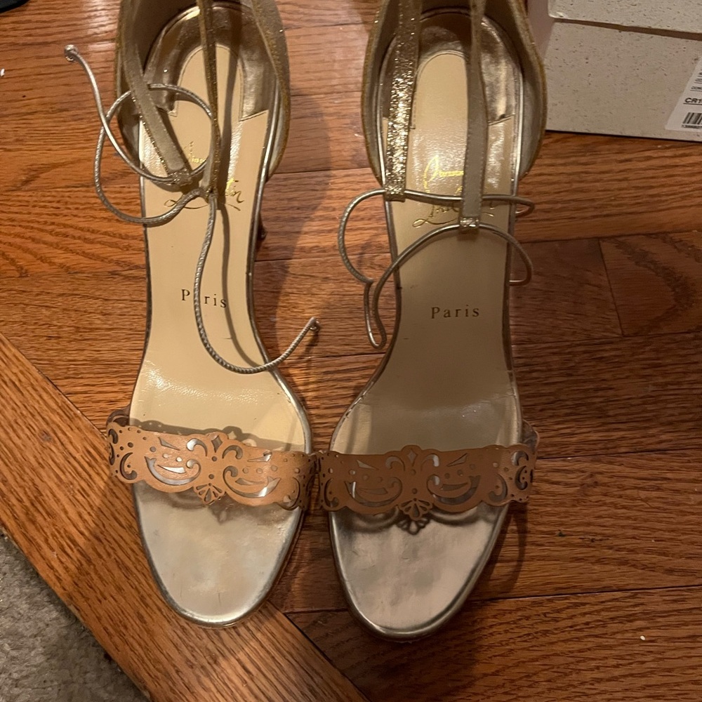 Christian Louboutin Gold and Tan Heels